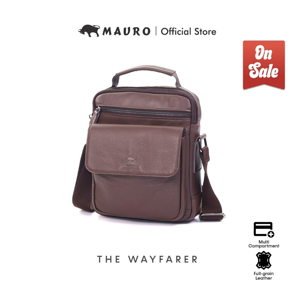 MAURO THE WAYFARER Series Genuine Leather Men Sling Messenger Bag Beg Silang Lelaki