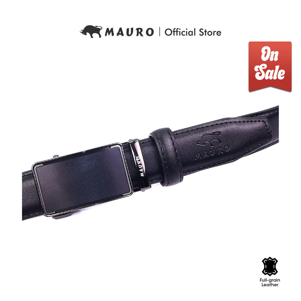 MAURO Men’s Leather Belt Automatic Buckle Ratchet Belt Tali Pinggang Kulit Tulen Lelaki Auto Lock Buckle 2 and Buckle 3