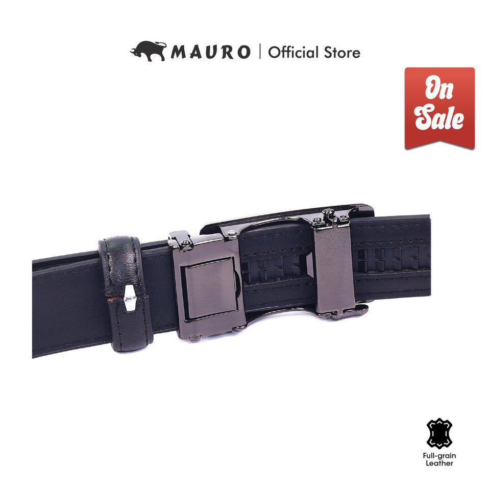 MAURO Men’s Leather Belt Automatic Buckle Ratchet Belt Tali Pinggang Kulit Tulen Lelaki Auto Lock Buckle 2 and Buckle 3