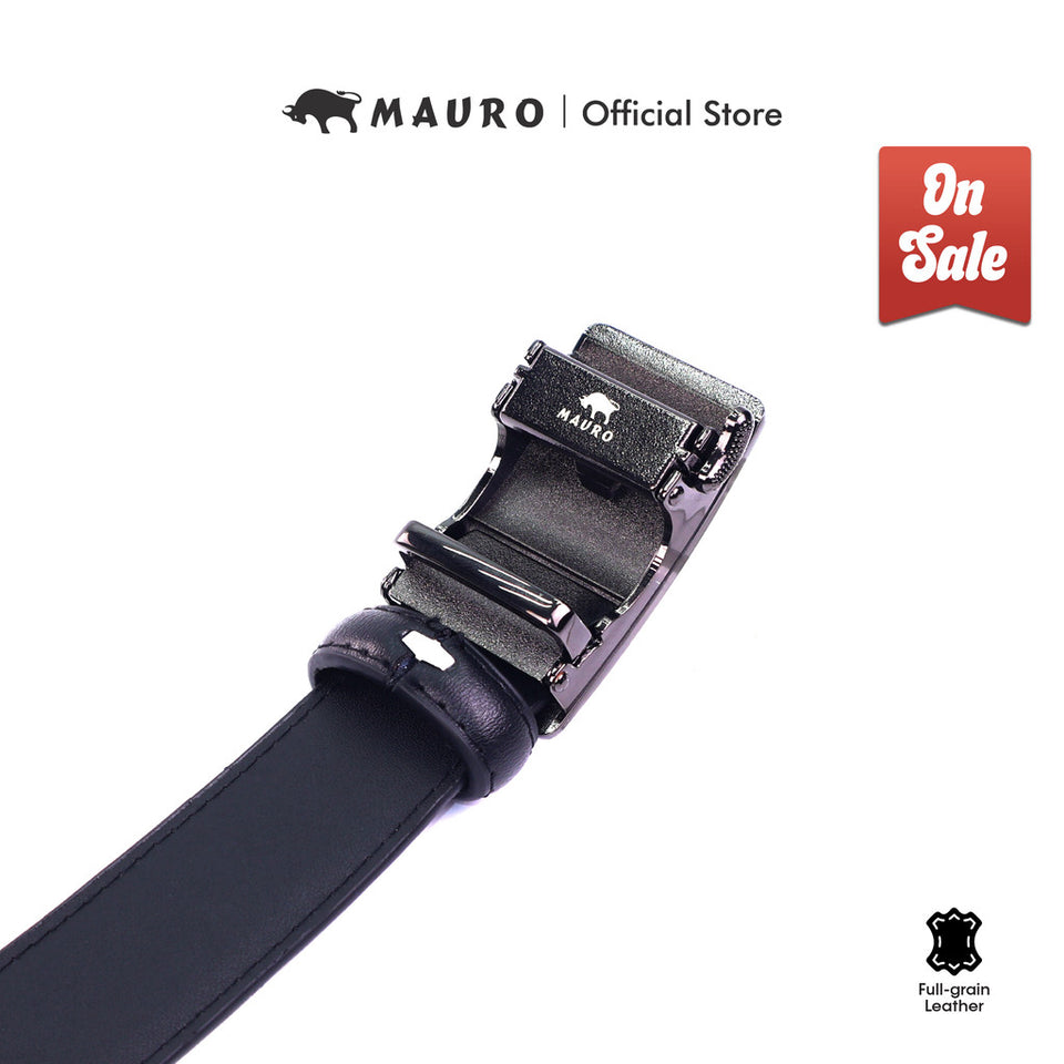 MAURO Men’s Leather Belt Automatic Buckle Ratchet Belt Tali Pinggang Kulit Tulen Lelaki Auto Lock Buckle 2 and Buckle 3