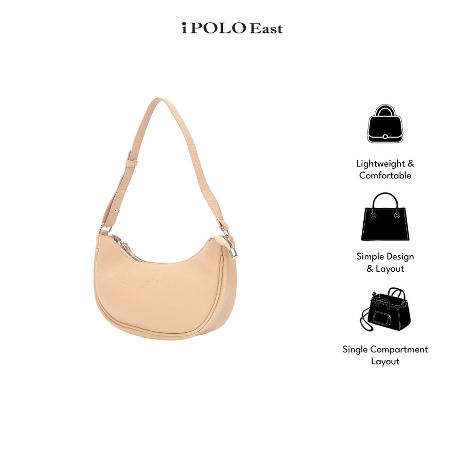 iPOLO East Synthetic Pebbled Leather Ladies Crescent Crossbody Shoulder Bag