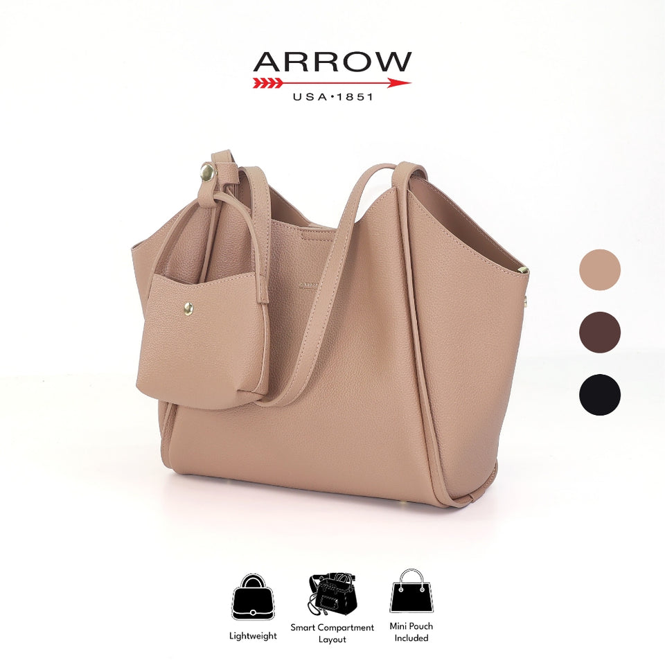 ARROW HAVEN Ladies Tote Handbag with Mini Makeup Pouch - Beg Silang Perempuan | Exquisite Pebbled Synthetic Leather