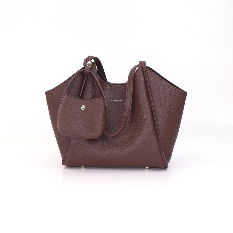 ARROW HAVEN Ladies Tote Handbag with Mini Makeup Pouch - Beg Silang Perempuan | Exquisite Pebbled Synthetic Leather