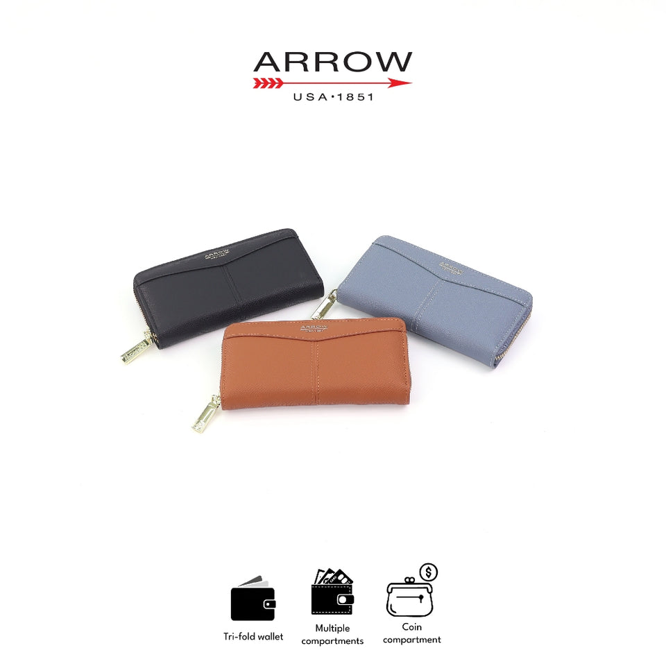 ARROW MODERNA Ladies Medium and Long Zipper Purse - Dompet Perempuan Berzip - Premium Matte and Pebbled Vegan Leather