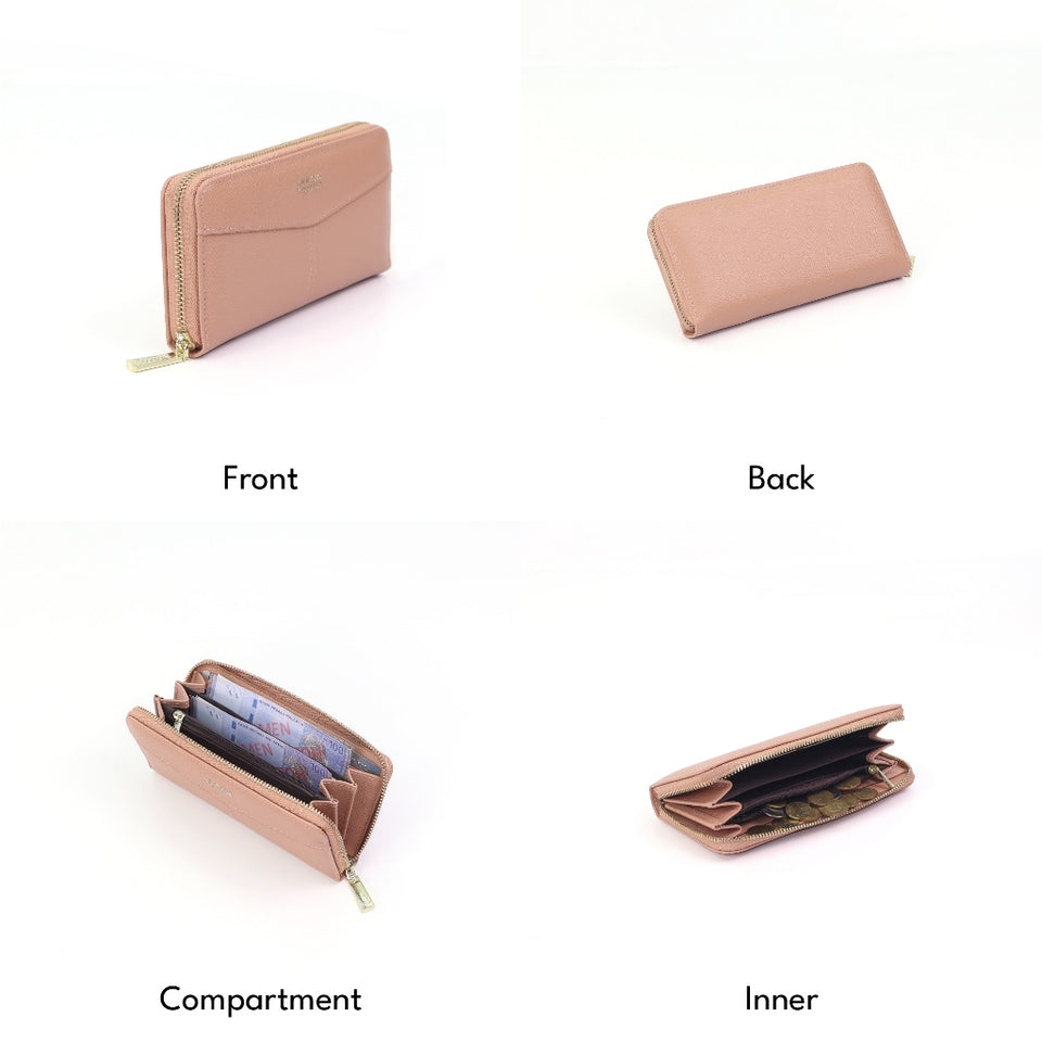 ARROW MODERNA Ladies Medium and Long Zipper Purse - Dompet Perempuan Berzip - Premium Matte and Pebbled Vegan Leather