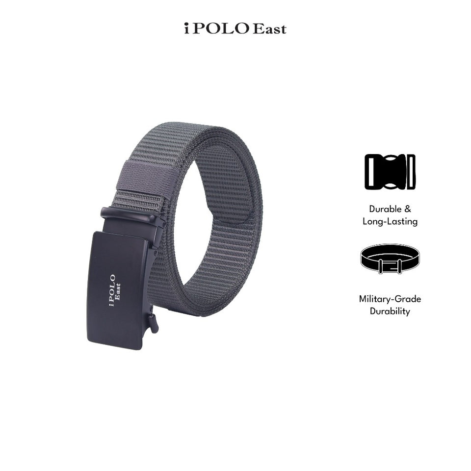 iPOLO East Unisex Elastic Nylon Free Size Auto Buckle Belt Tali Pinggang Uniseks Nylon Buckle 4 Grey