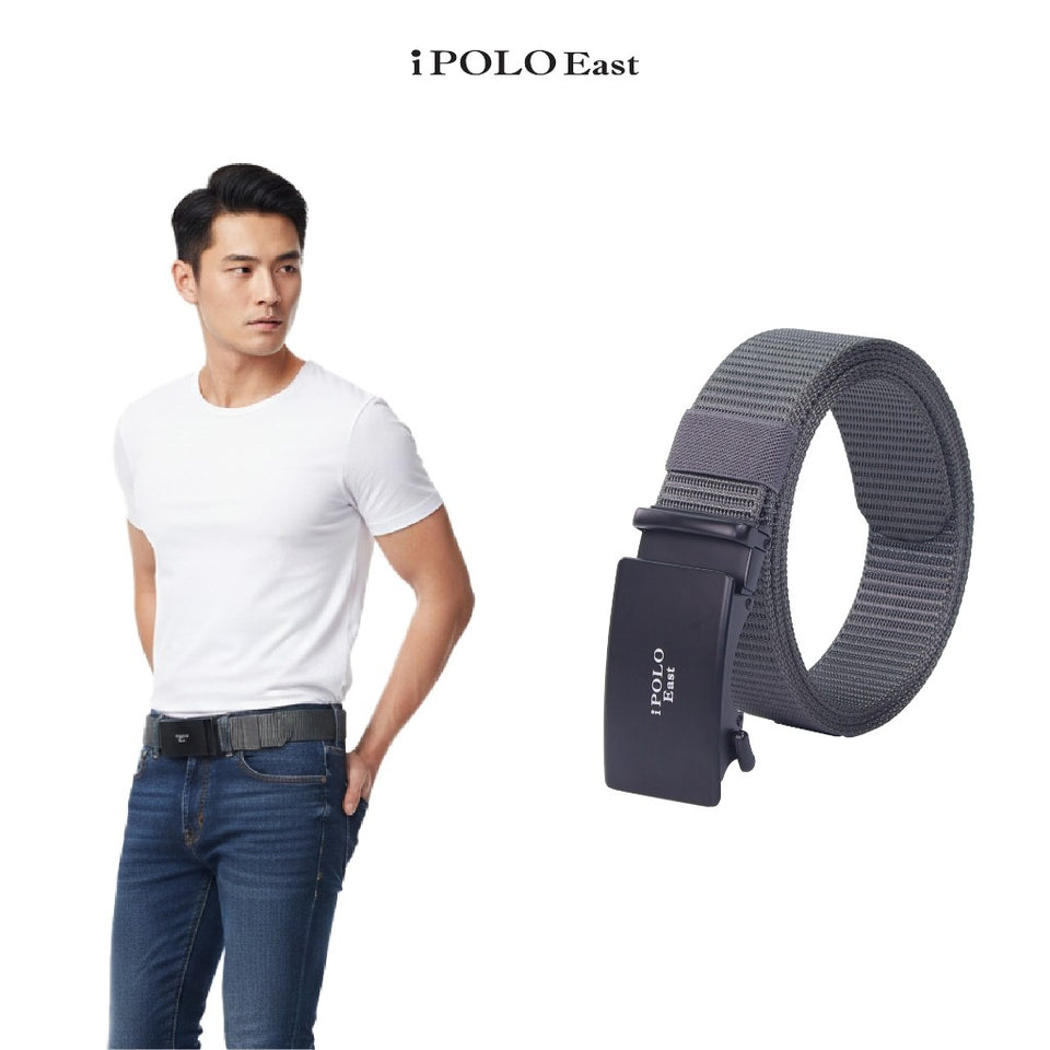 iPOLO East Unisex Elastic Nylon Free Size Auto Buckle Belt Tali Pinggang Uniseks Nylon Buckle 4 Grey