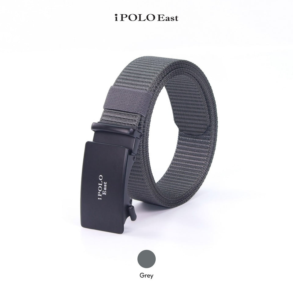 iPOLO East Unisex Elastic Nylon Free Size Auto Buckle Belt Tali Pinggang Uniseks Nylon Buckle 4 Grey