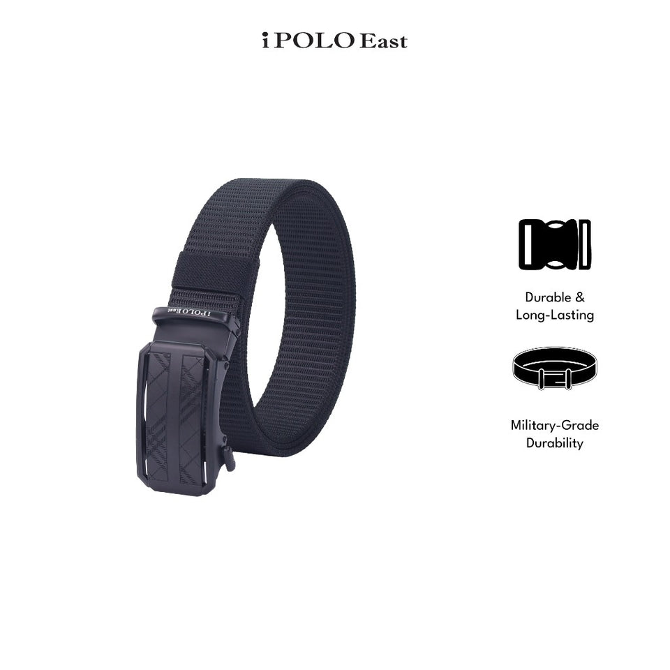 iPOLO East Unisex Elastic Nylon Free Size Auto Buckle Belt Tali Pinggang Uniseks Nylon Buckle 3 Black