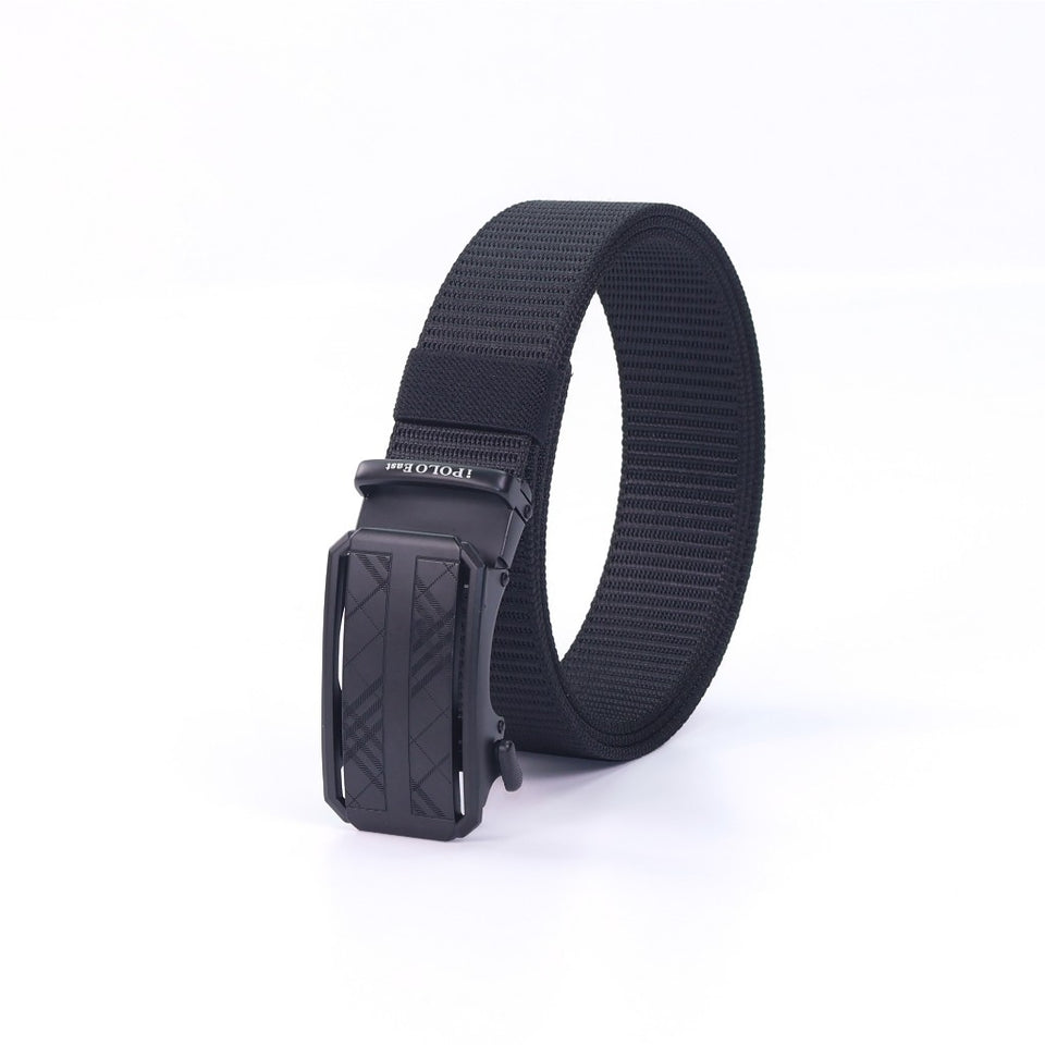 iPOLO East Unisex Elastic Nylon Free Size Auto Buckle Belt Tali Pinggang Uniseks Nylon Buckle 3 Black