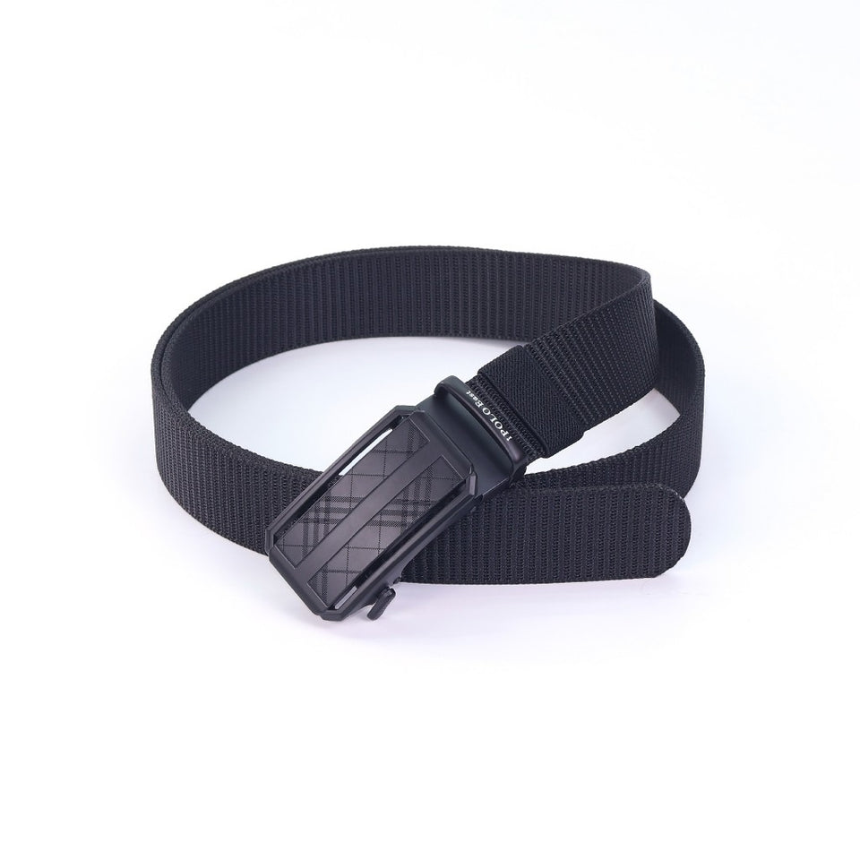 iPOLO East Unisex Elastic Nylon Free Size Auto Buckle Belt Tali Pinggang Uniseks Nylon Buckle 3 Black