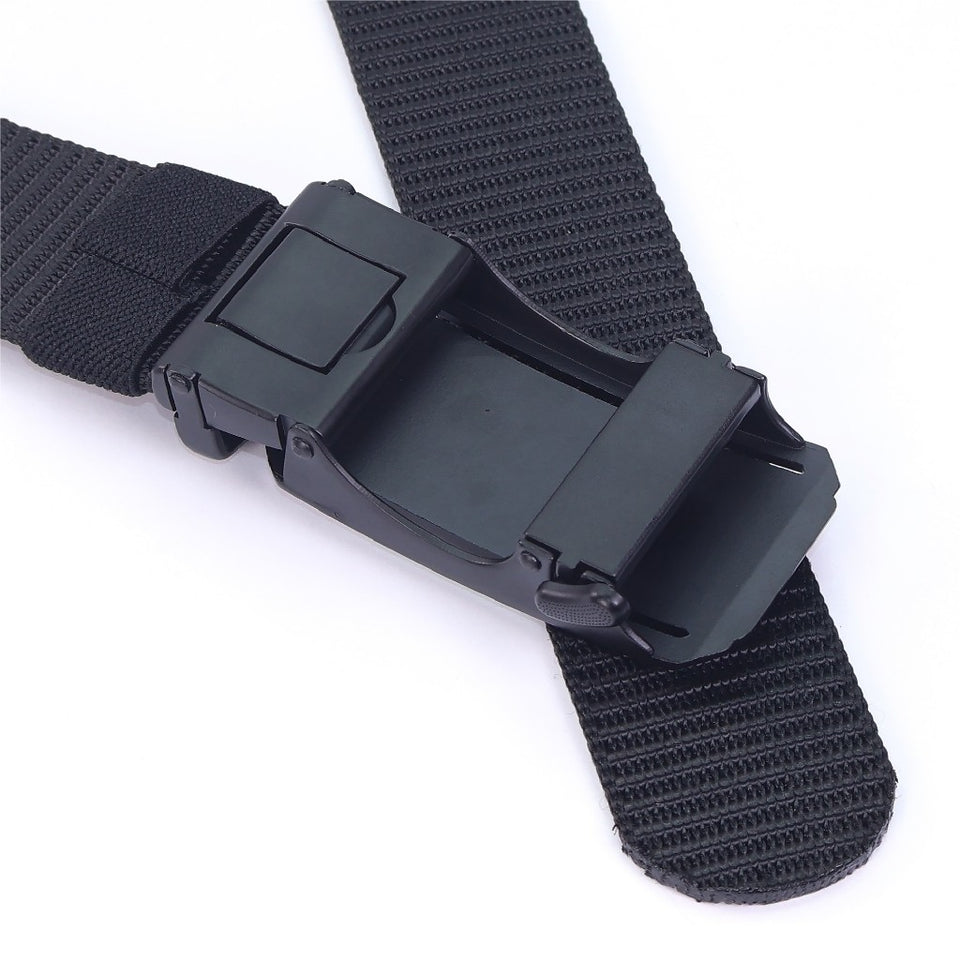 iPOLO East Unisex Elastic Nylon Free Size Auto Buckle Belt Tali Pinggang Uniseks Nylon Buckle 3 Black