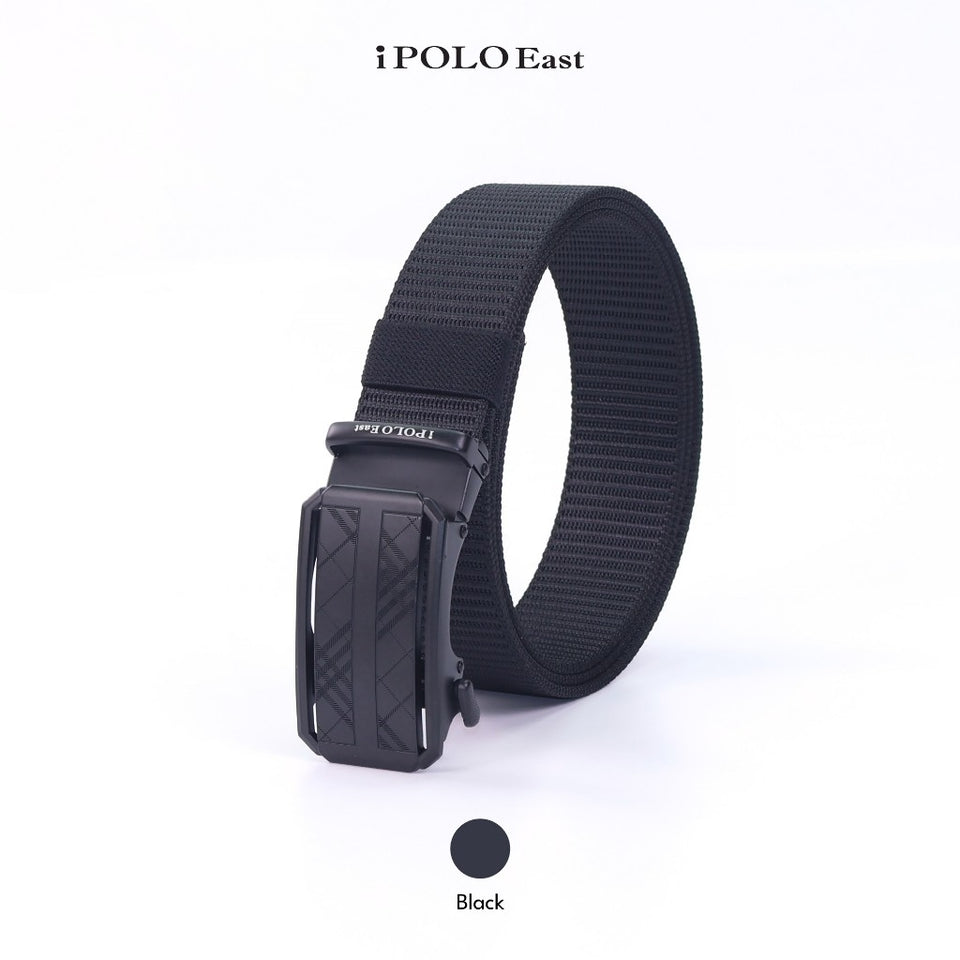 iPOLO East Unisex Elastic Nylon Free Size Auto Buckle Belt Tali Pinggang Uniseks Nylon Buckle 3 Black
