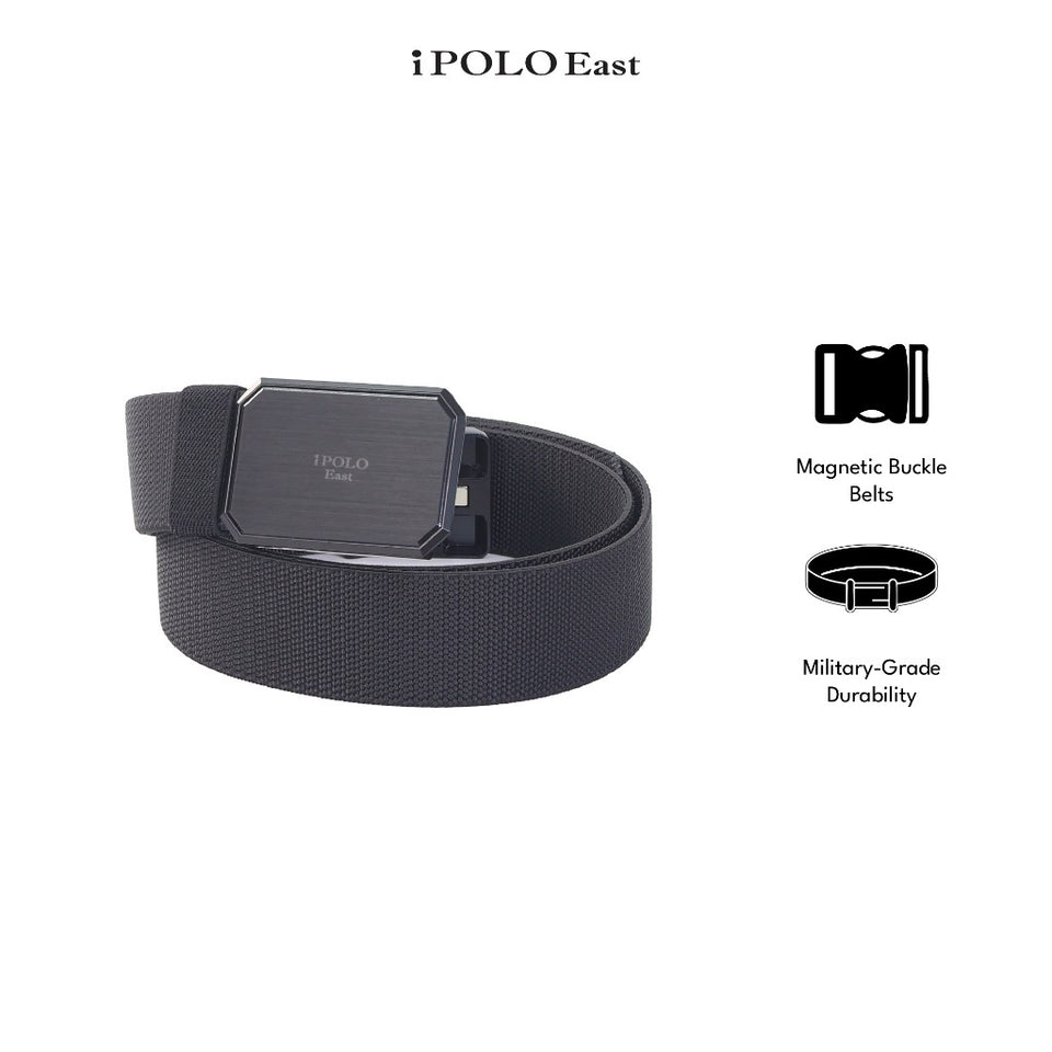 iPOLO East Unisex Elastic Nylon Free Size Magnetic Buckle Belt Tali Pinggang Uniseks Nylon Buckle 1 Black