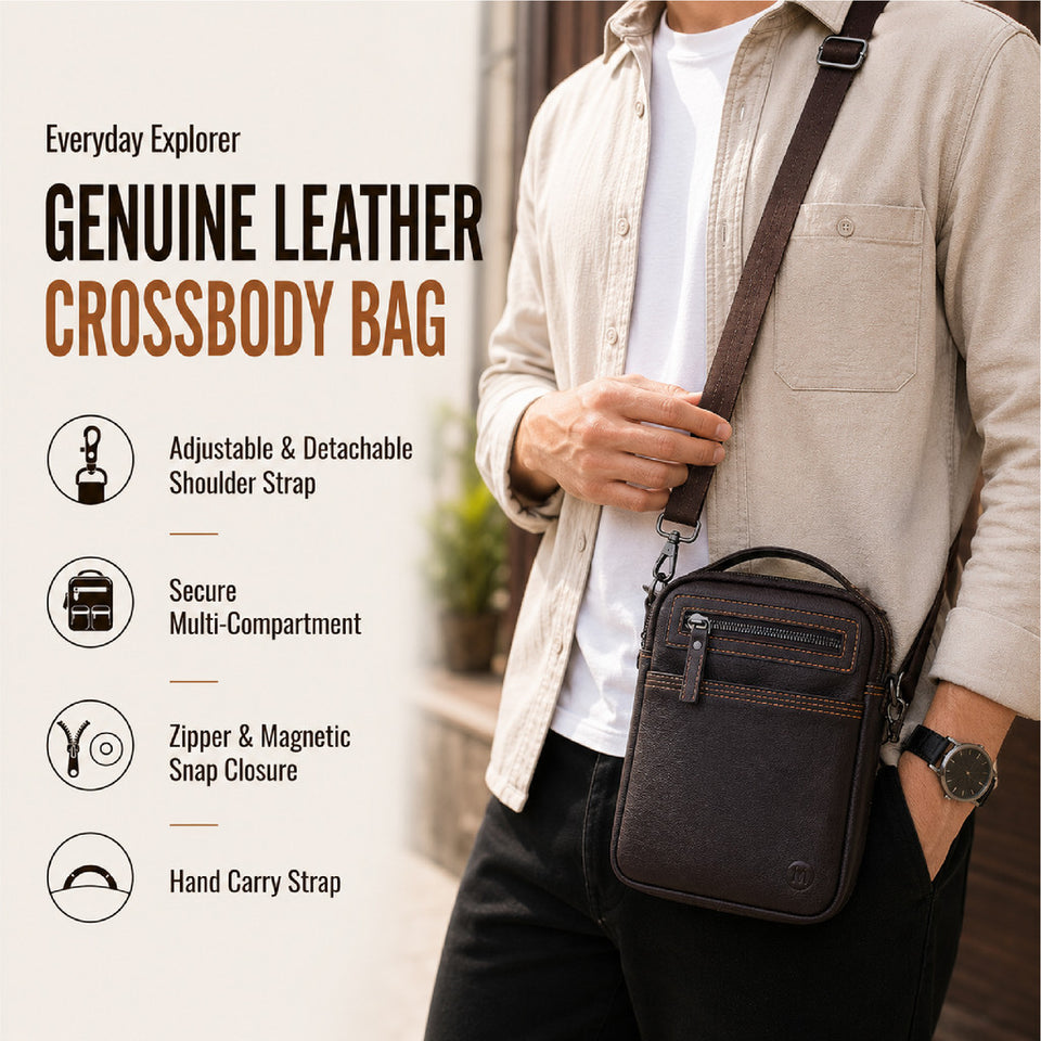 Ready Stock MY MAURO Men Everyday Explorer Premium Leather Messenger Sling Bag Beg Silang Lelaki
