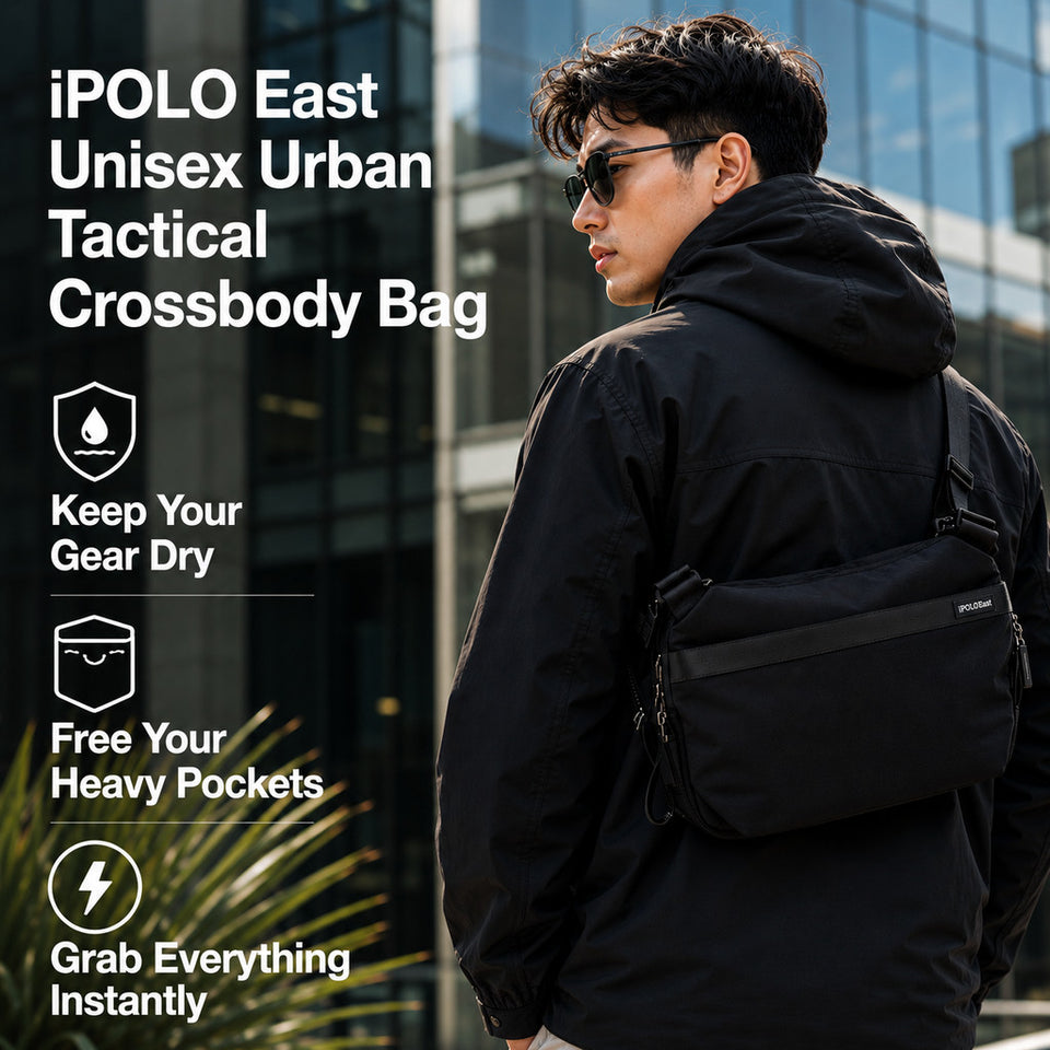iPOLO East Unisex Urban Tactical Crossbody Bag Waterproof Microfibre Sling Bag Utility Beg Selempang Hitam