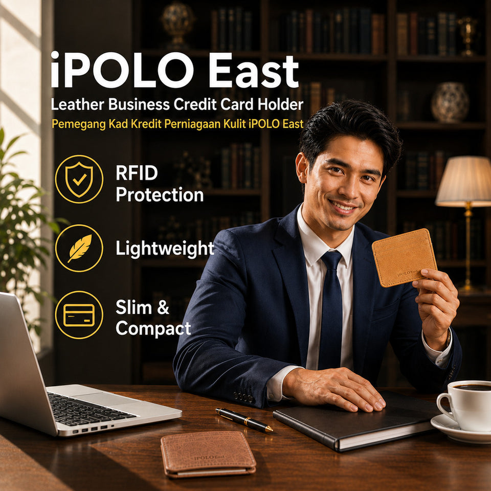 iPOLO East Leather Business Credit Card Holder with Nylon Webbing Belt Bundle Dompet Kad Wallet