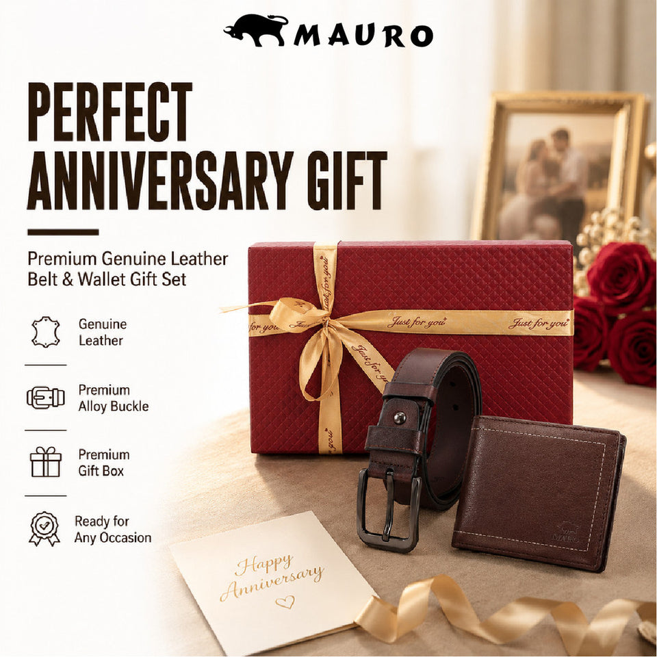 [Ready Stock MY] Perfect Anniversary Gift MAURO Premium Genuine Leather Belt & Wallet Gift Set