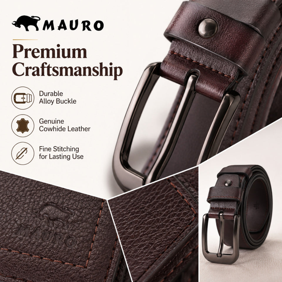 [Ready Stock MY] Perfect Anniversary Gift MAURO Premium Genuine Leather Belt & Wallet Gift Set