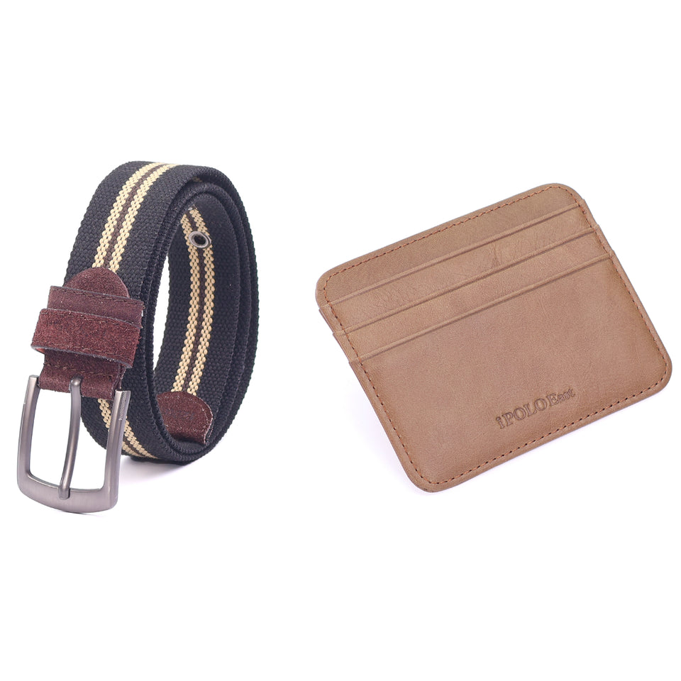 iPOLO East Leather Business Credit Card Holder with Nylon Webbing Belt Bundle Dompet Kad Wallet