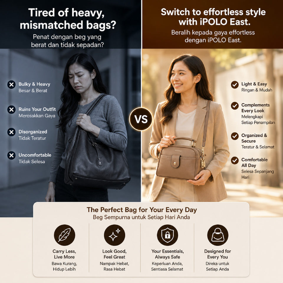 iPOLO East EVERYDAY Ladies Top Handle Crossbody Bag - Beg Tangan Wanita - Soft Vegan Leather