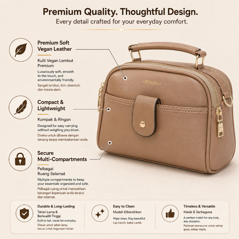 iPOLO East EVERYDAY Ladies Top Handle Crossbody Bag - Beg Tangan Wanita - Soft Vegan Leather