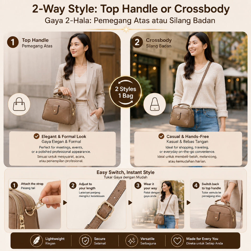iPOLO East EVERYDAY Ladies Top Handle Crossbody Bag - Beg Tangan Wanita - Soft Vegan Leather