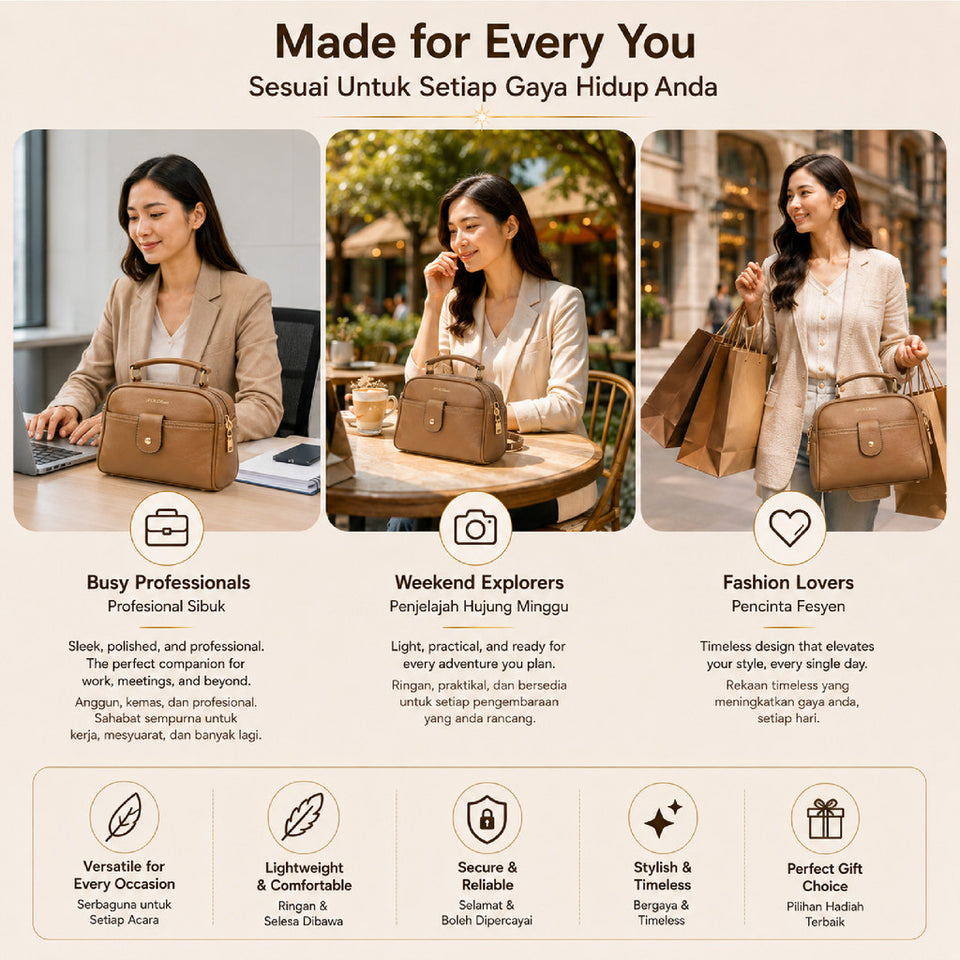 iPOLO East EVERYDAY Ladies Top Handle Crossbody Bag - Beg Tangan Wanita - Soft Vegan Leather