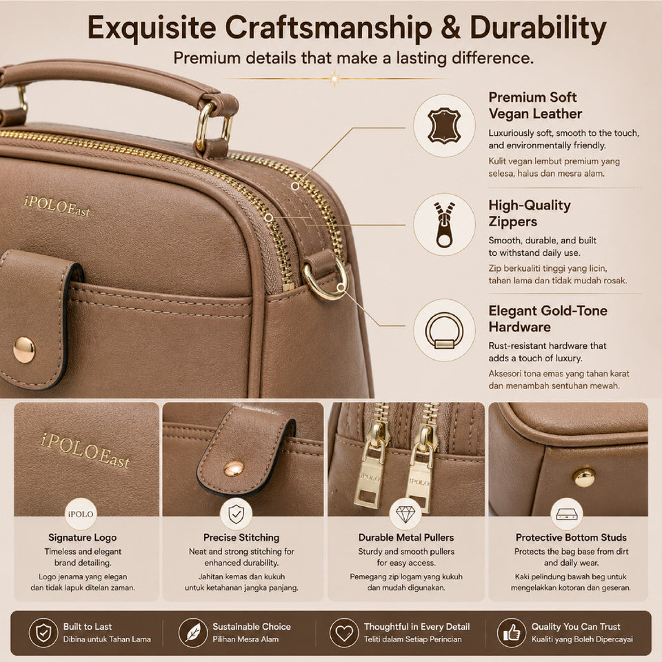 iPOLO East EVERYDAY Ladies Top Handle Crossbody Bag - Beg Tangan Wanita - Soft Vegan Leather