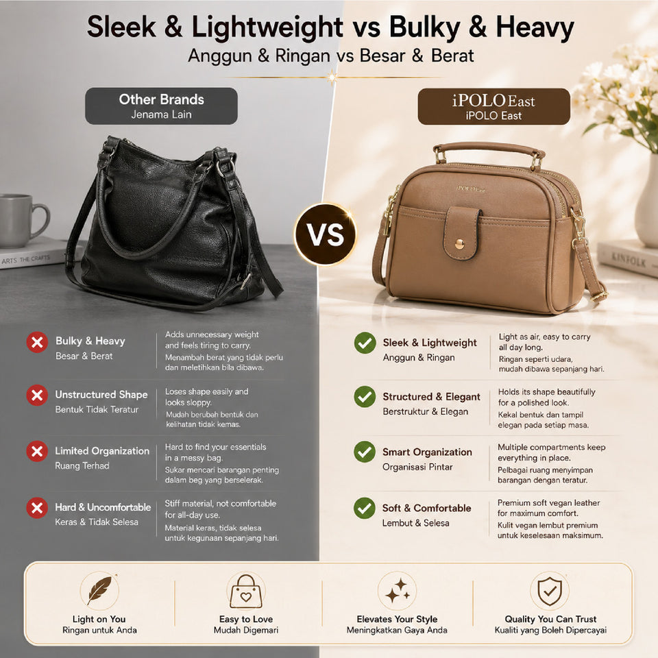 iPOLO East EVERYDAY Ladies Top Handle Crossbody Bag - Beg Tangan Wanita - Soft Vegan Leather