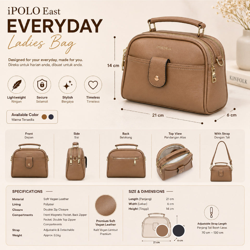iPOLO East EVERYDAY Ladies Top Handle Crossbody Bag - Beg Tangan Wanita - Soft Vegan Leather