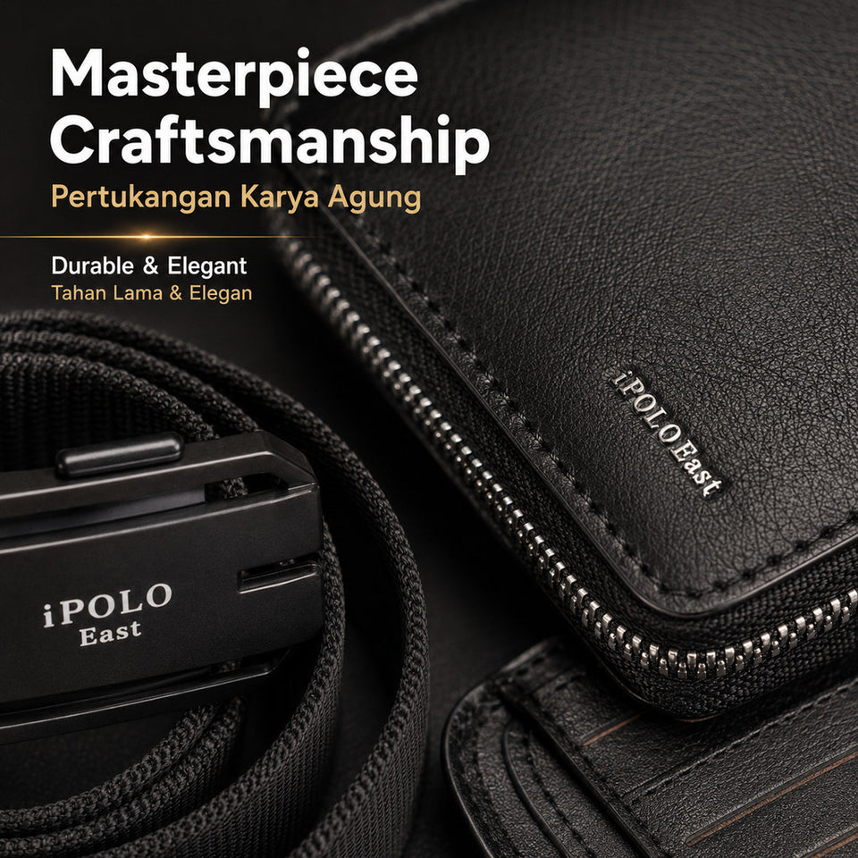 iPOLO East Graduation Gift Set Premium Vegan Leather Wallet Stretchable Nylon Belt Gift Box Hadiah Konvokesyen