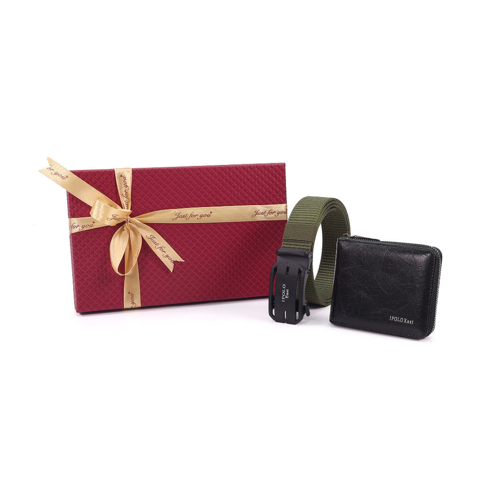 iPOLO East Graduation Gift Set Premium Vegan Leather Wallet Stretchable Nylon Belt Gift Box Hadiah Konvokesyen