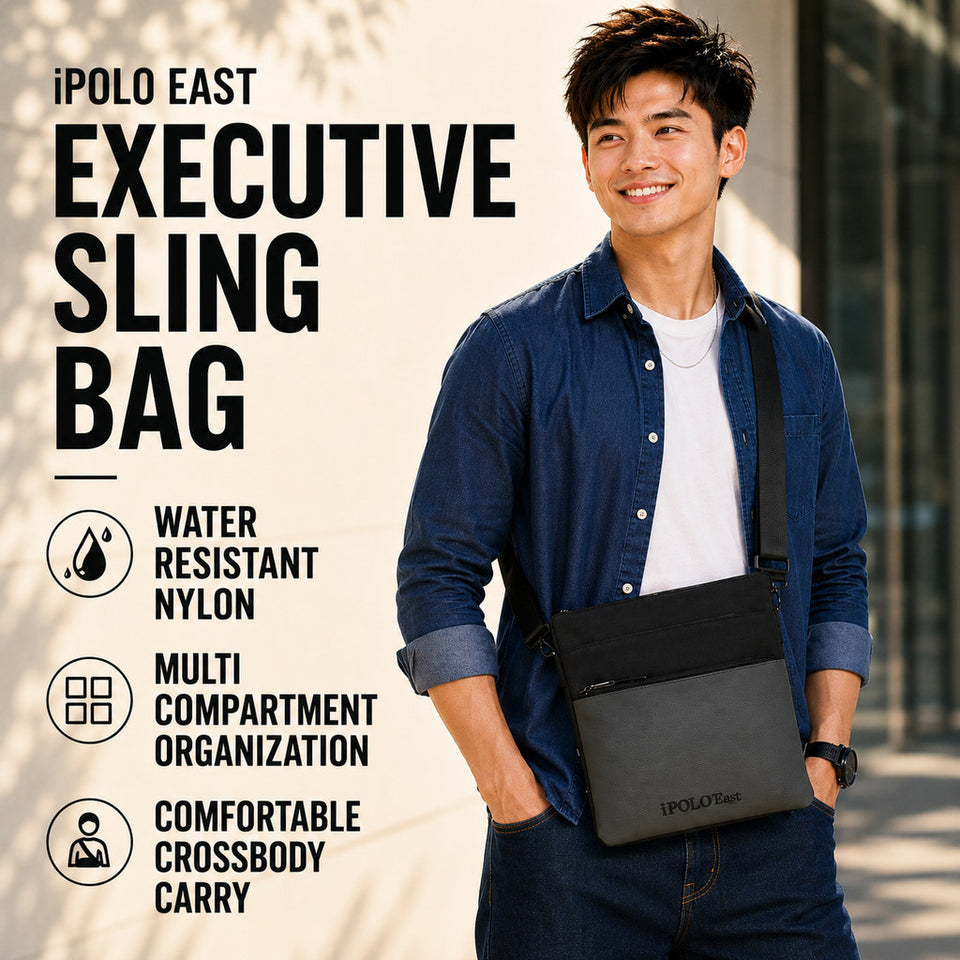 iPOLO EAST Water Resistant Nylon Sling Bag Lelaki Multi Compartment Crossbody Bag untuk Sales Executive Kerja Office