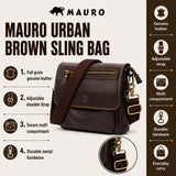 MAURO URBAN BROWN Full Grain Leather Men Messenger Sling Bag Beg Silang Lelaki Kulit