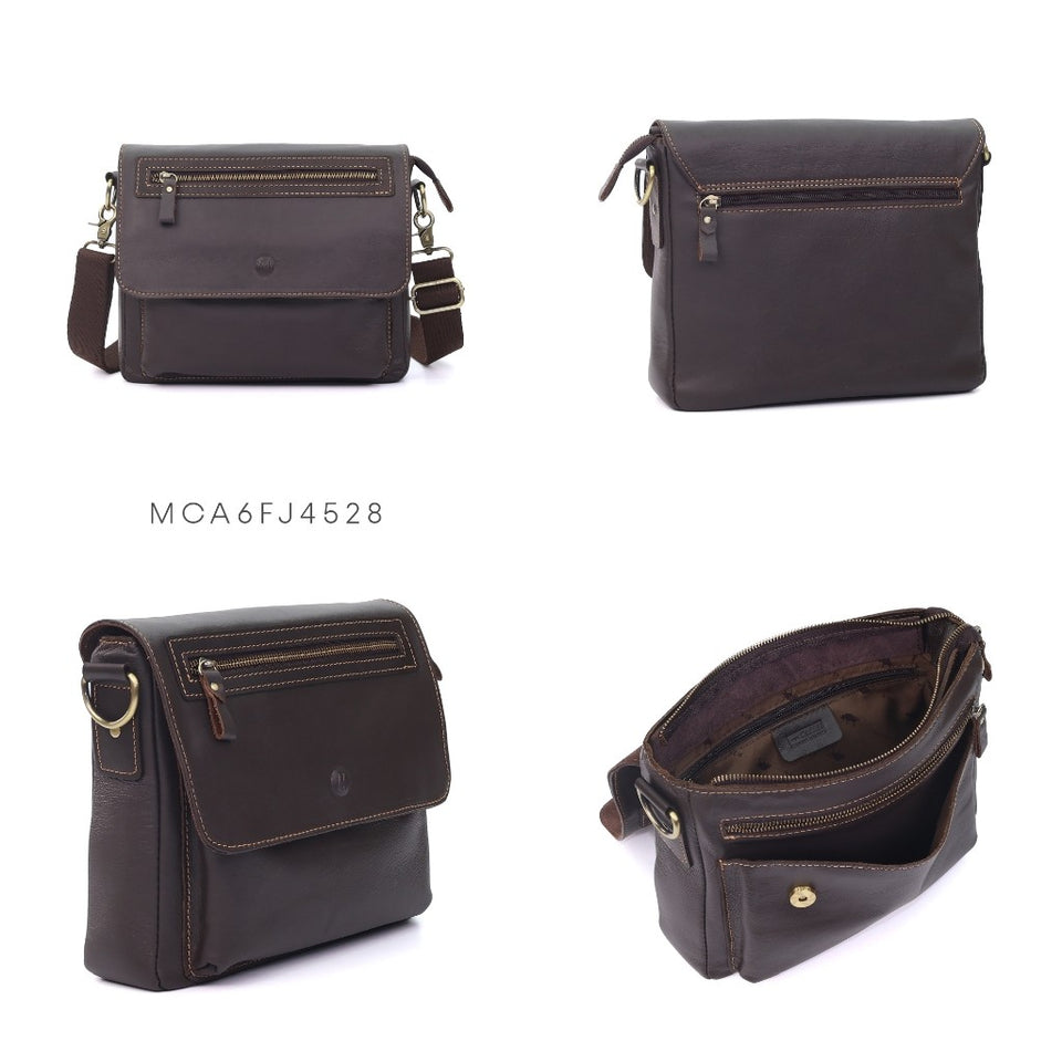 MAURO URBAN BROWN Full Grain Leather Men Messenger Sling Bag Beg Silang Lelaki Kulit