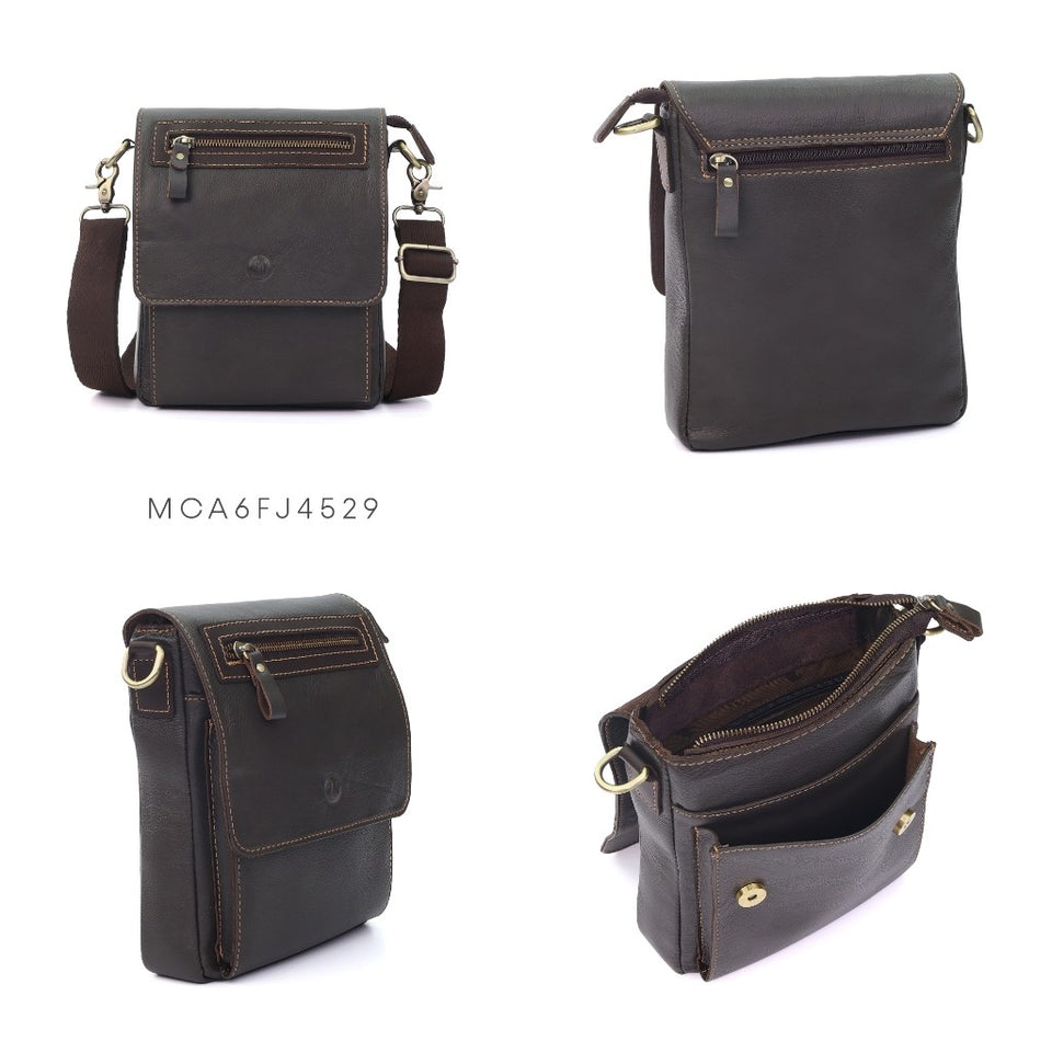 MAURO URBAN BROWN Full Grain Leather Men Messenger Sling Bag Beg Silang Lelaki Kulit