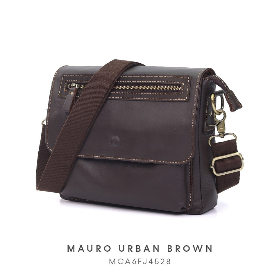 MAURO URBAN BROWN Full Grain Leather Men Messenger Sling Bag Beg Silang Lelaki Kulit
