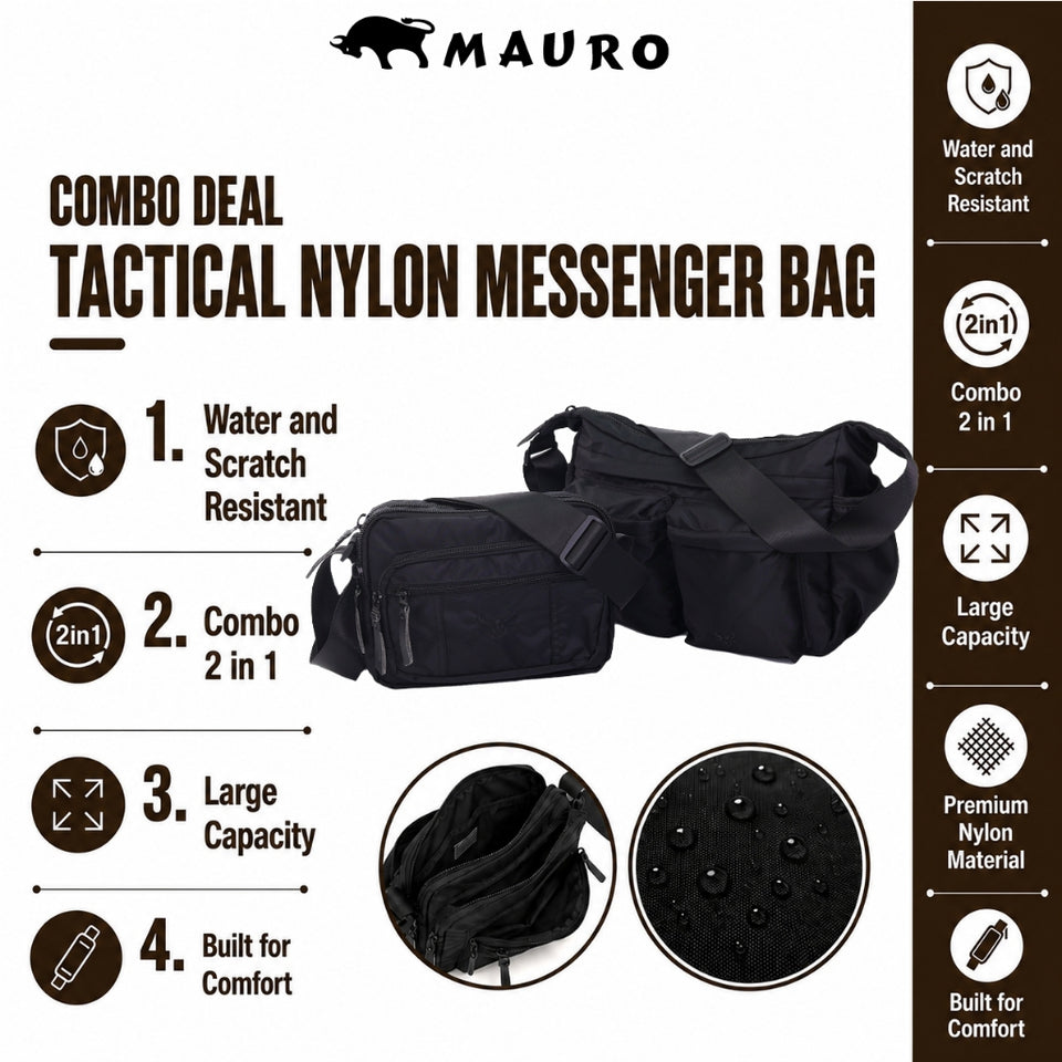 COMBO DEAL MAURO TACTICAL TWIN Nylon Large and Medium Messenger Bag Water Resistant Beg Lelaki Kalis Air