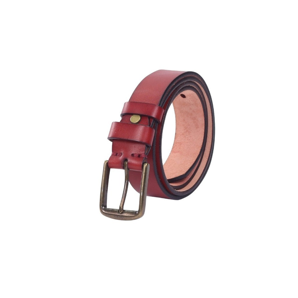 MAURO Premium Leather Belt Men Pin Solid Brass Buckle Tali Pinggang Lelaki Classic Rugged Style For Jeans & Slacks