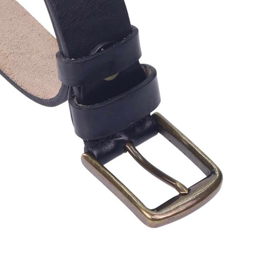 MAURO Premium Leather Belt Men Pin Solid Brass Buckle Tali Pinggang Lelaki Classic Rugged Style For Jeans & Slacks