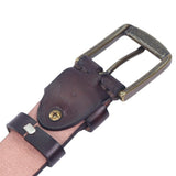 MAURO Premium Leather Belt Men Pin Solid Brass Buckle Tali Pinggang Lelaki Classic Rugged Style For Jeans & Slacks