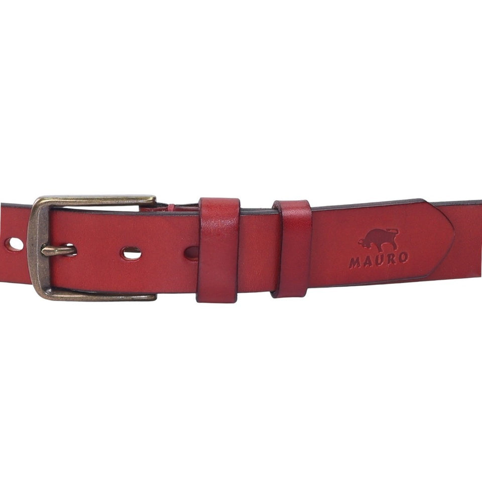 MAURO Premium Leather Belt Men Pin Solid Brass Buckle Tali Pinggang Lelaki Classic Rugged Style For Jeans & Slacks