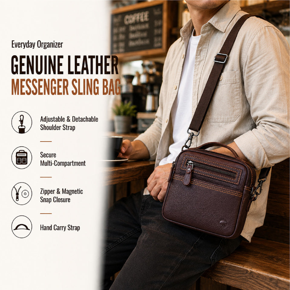 Ready Stock MY MAURO Men Everyday Organizer Premium Leather Messenger Sling Bag Beg Silang Lelaki