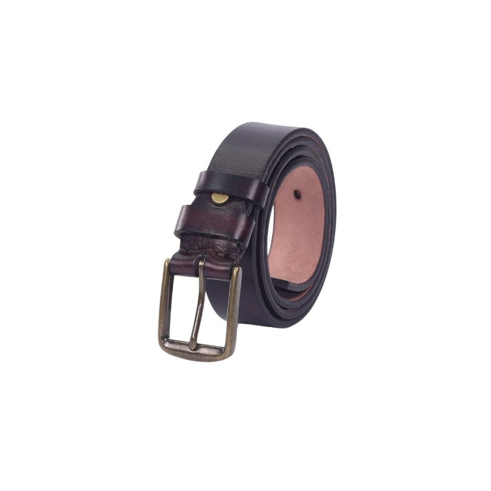 MAURO Premium Leather Belt Men Pin Solid Brass Buckle Tali Pinggang Lelaki Classic Rugged Style For Jeans & Slacks