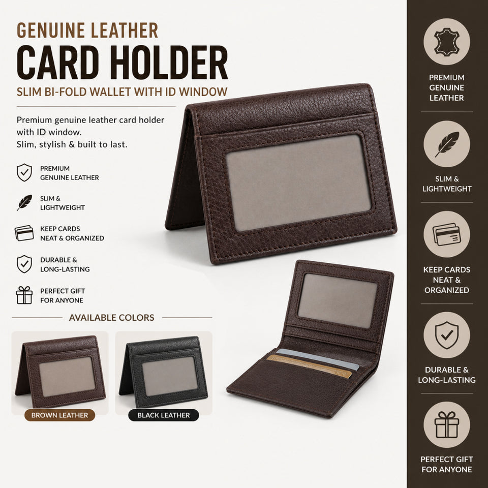 MAURO Genuine Leather Card Holder Men Bifold Wallet Slim Card Case ID Window Pemegang Kad Kulit Asli Dompet Kad Lelaki