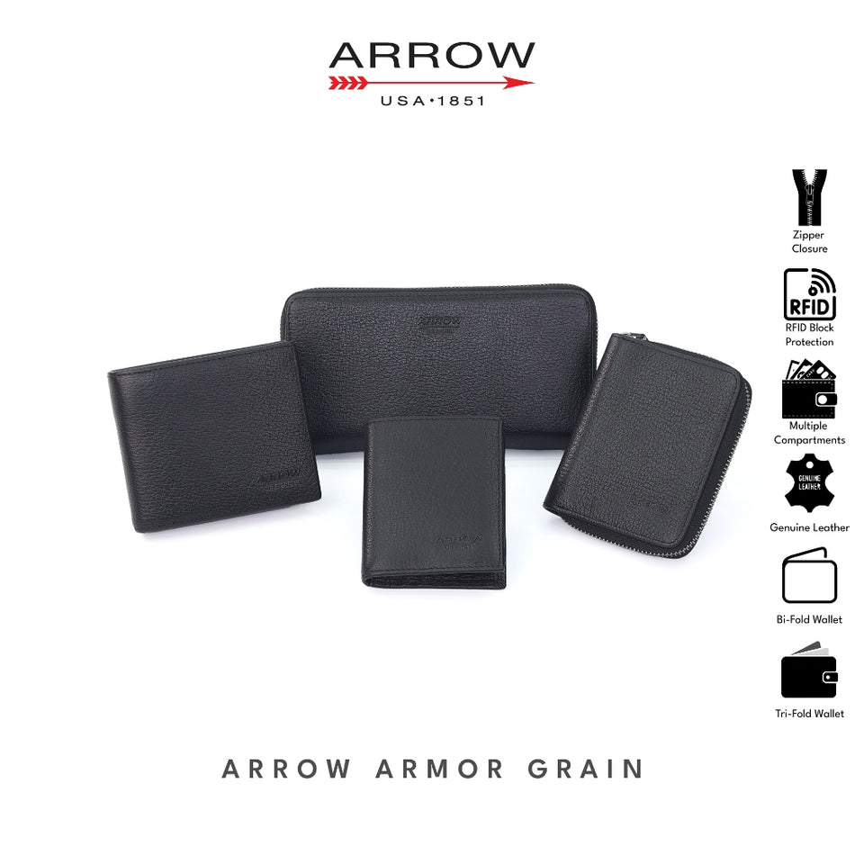 ARROW ARMOR GRAIN Men Genuine Leather Zipper Wallet Collection Dompet Lelaki Berzip Kulit Asli