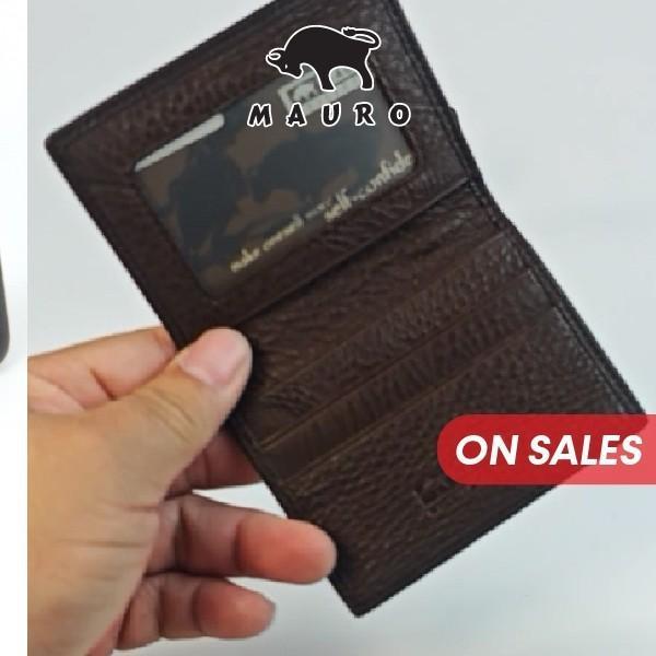 MAURO Genuine Leather Card Holder Men Bifold Wallet Slim Card Case ID Window Pemegang Kad Kulit Asli Dompet Kad Lelaki