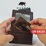 MAURO Genuine Leather Card Holder Men Bifold Wallet Slim Card Case ID Window Pemegang Kad Kulit Asli Dompet Kad Lelaki