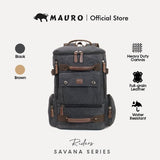 MAURO Riders Vintage Canvas Leather Backpack 31L Travel Bag Baju Beg Retro Canvas Backpack Kerja Beg Travelling